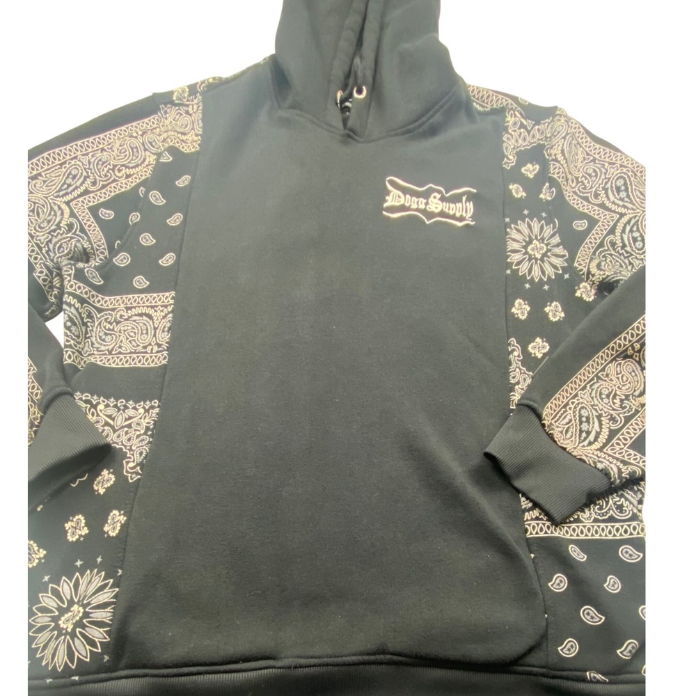 Dogg Supply by Snoop Dogg Mens Black Paisley Bandana Print Hoodie Large Fleece